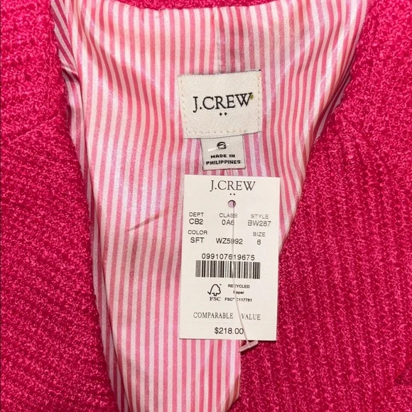 J.Crew Hot Pink Schoolboy Preppy Tweed Blazer Gold Crest Buttons Sz 6 NEW $218 - Picture 6 of 7